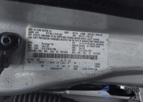 2016 Ford Focus Se from USA, damaged, VIN 1FADP3K26GL284049